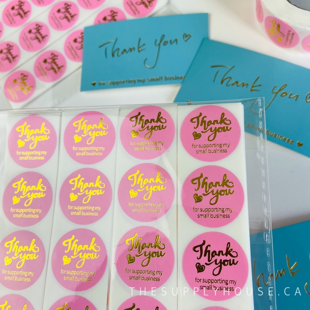 200pcs Pink and Gold Foil Thank You Stickers Shipping Product Packaging Stickers